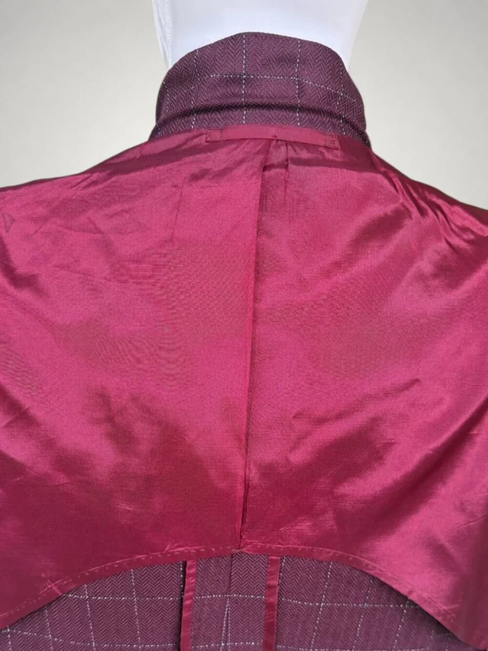 Vintage Bespoke Burgundy Windowpane Wool Sport Coat Blazer Men's 46R Hand Tailor